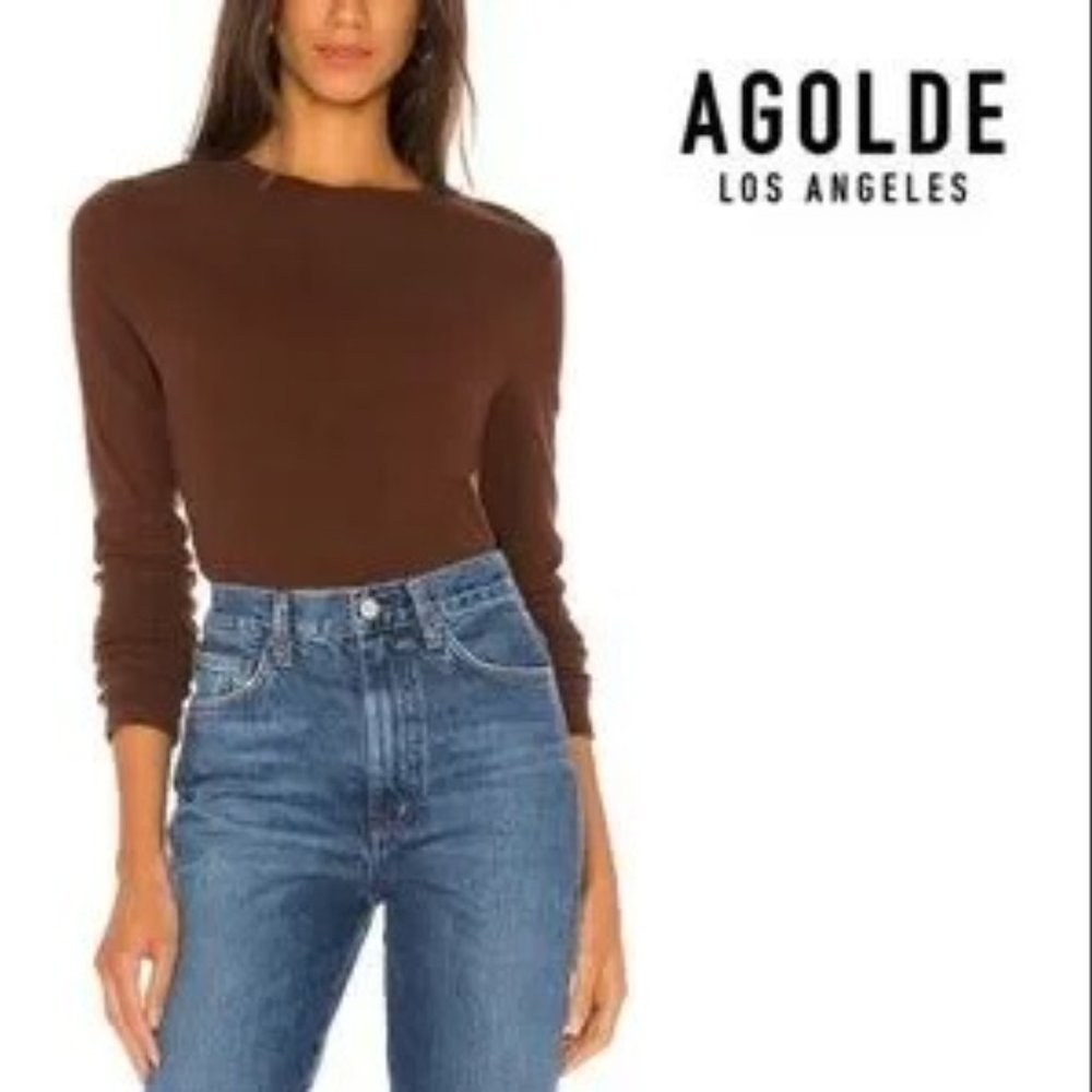 AGOLDE Ribbed Long-Sleeve Shirt Brown sz M